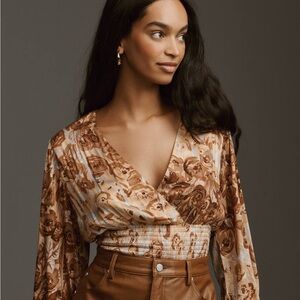NWT Anthropologie Tiny Petites  Valentina Long-Sleeve Printed Surplice Top
